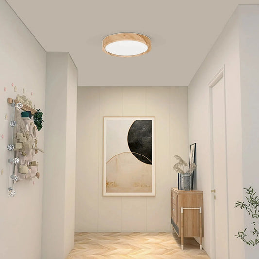 Home Rounded Ceiling Light Wood Grain & White