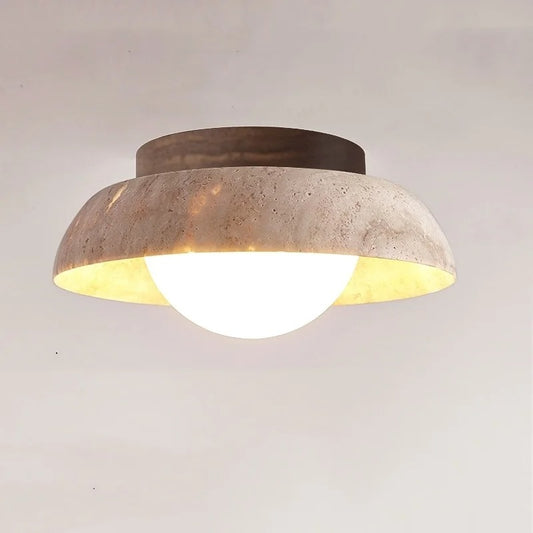 White Glass LED Ceiling Lamp with Wooden Canopy – Modern Style