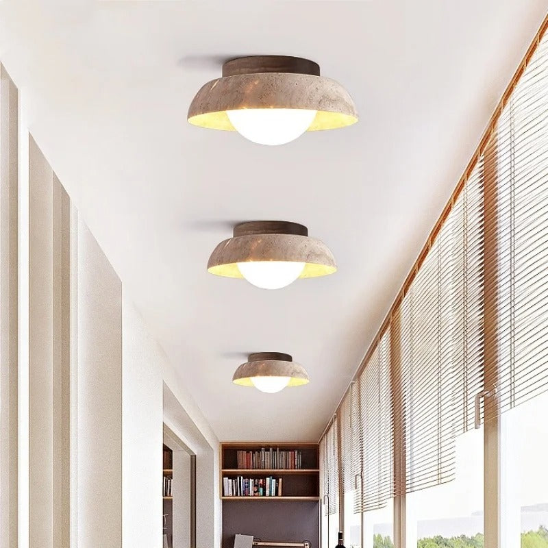White Glass LED Ceiling Lamp with Wooden Canopy – Modern Style